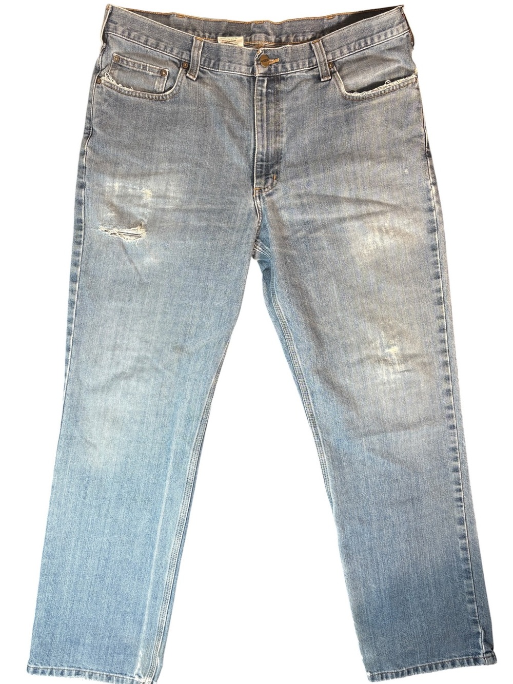 Carhartt Relaxed Fit Jeans 38x32 Distressed Light Wash Workwear Denim